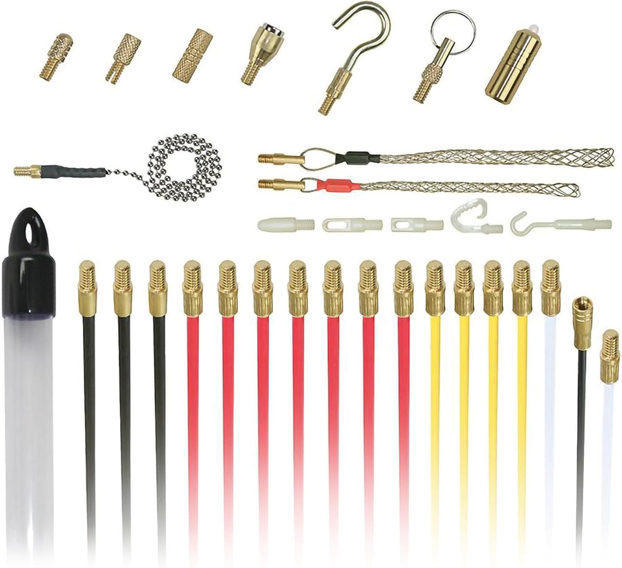 16M Cable Access Rod Kit 17pc Electrical Fish Tape Rods Attachments Tools Set