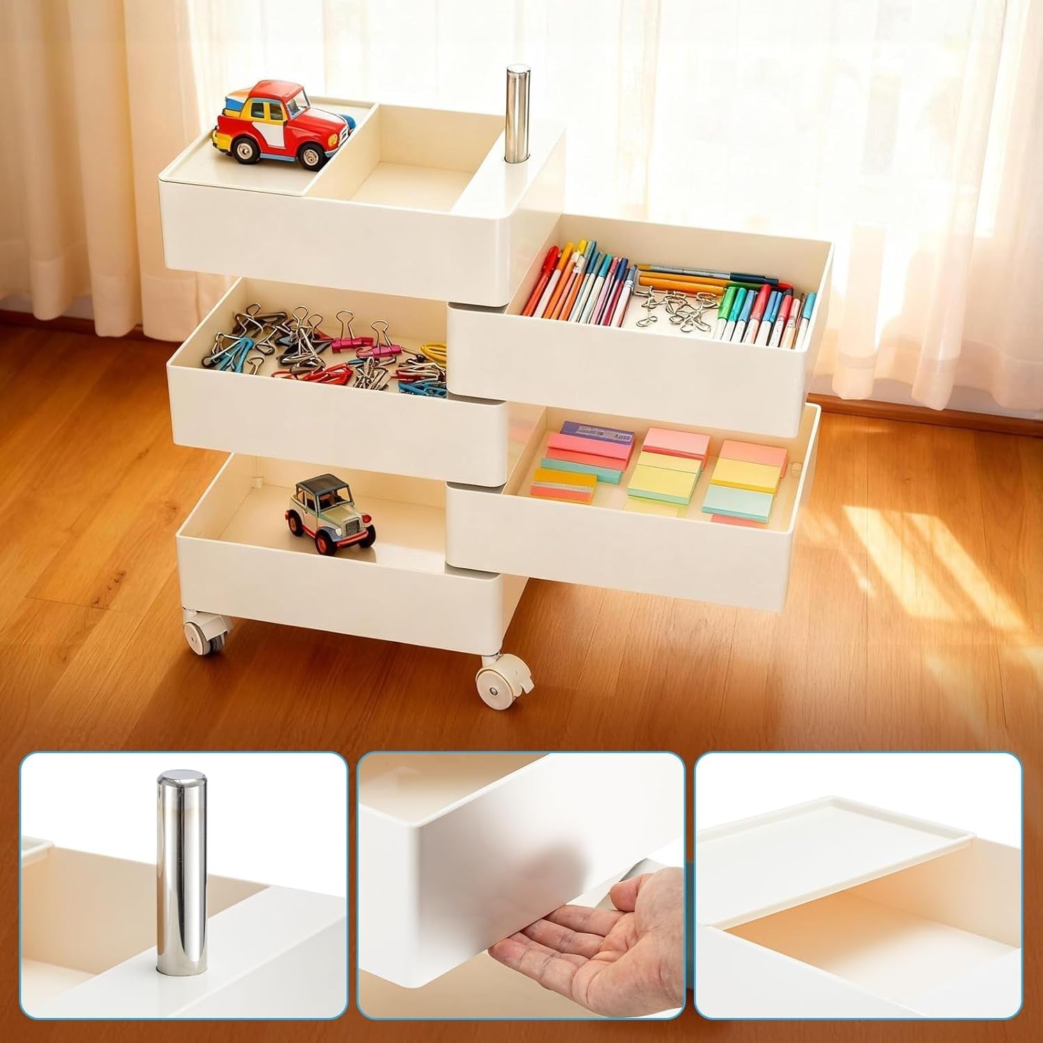 5 Tier Rotating Storage Trolley Rolling Drawer Cart on Wheels White