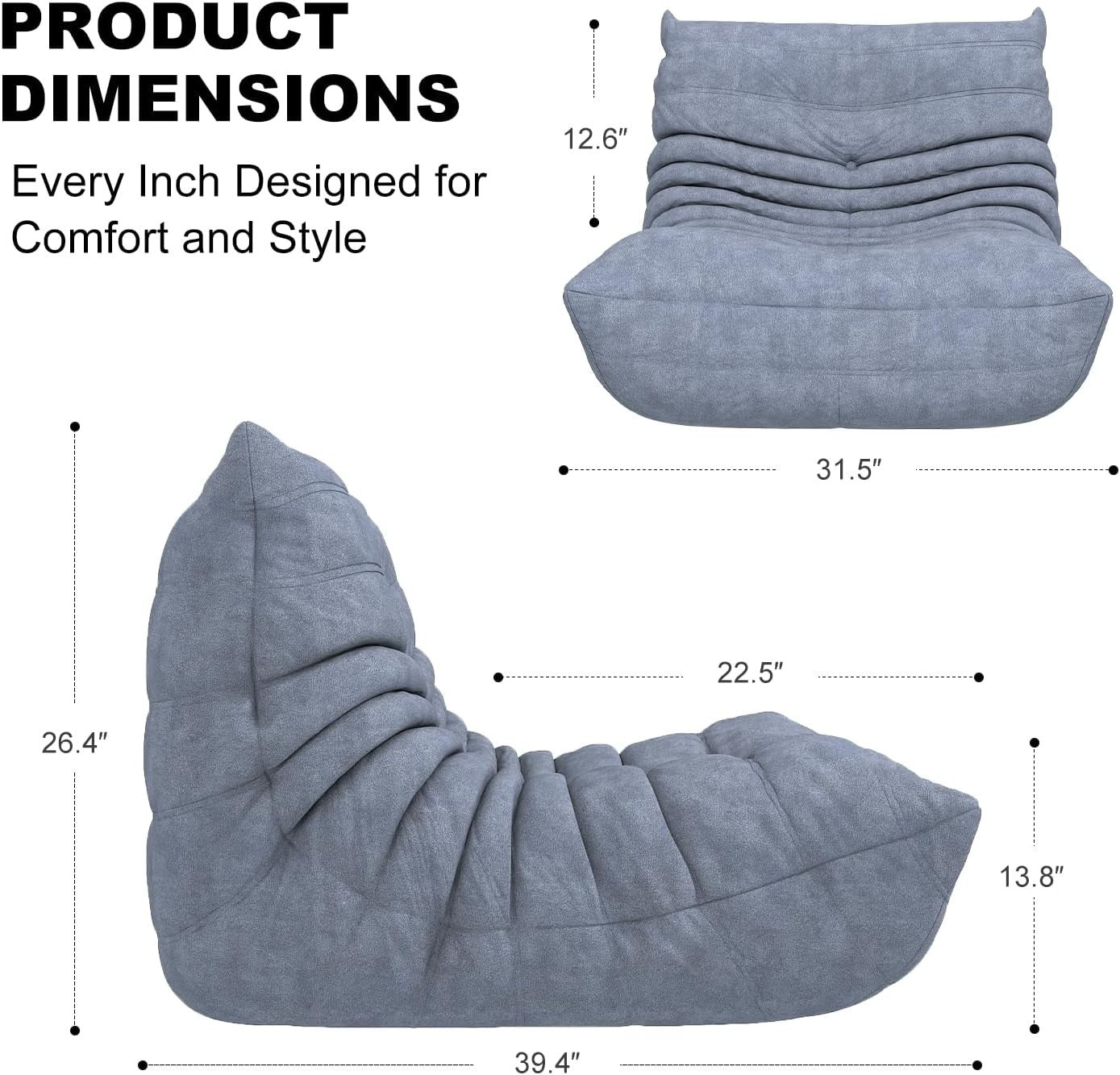 Adult Bean Bag Chair Soft Waterproof Sofa for Living Room Gaming & Reading