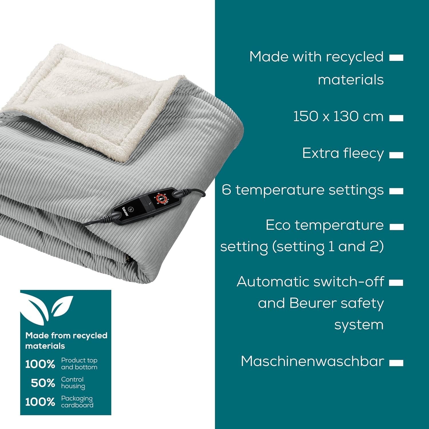 Electric Heated Throw Blanket Soft Cord 6 Heat Settings Auto Shut Off