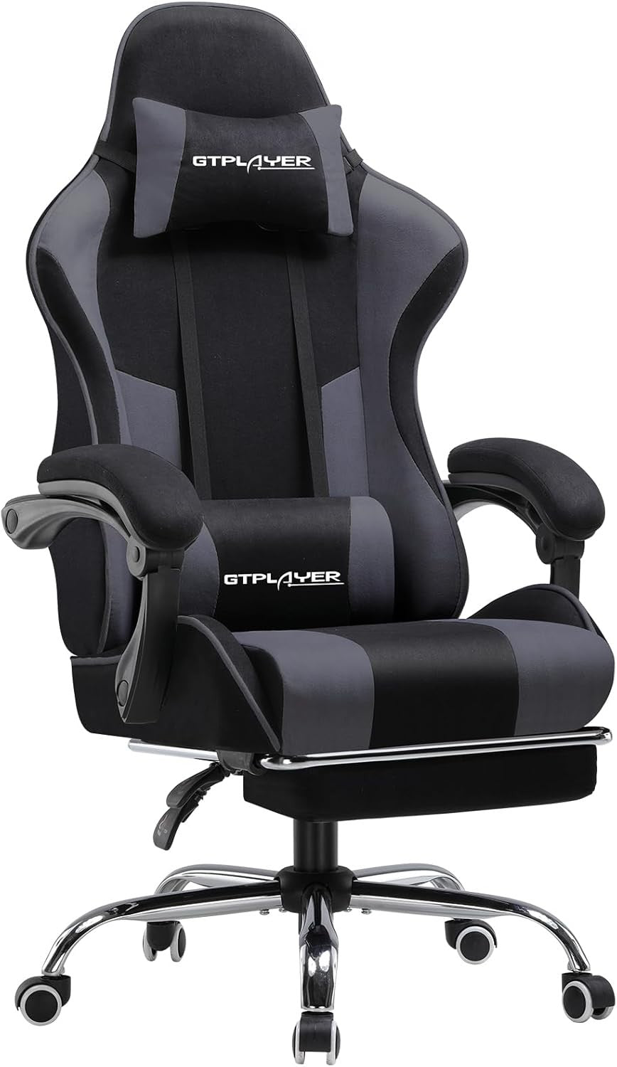 Fabric Gaming Chair Massage Ergonomic Reclining Office Chair Grey