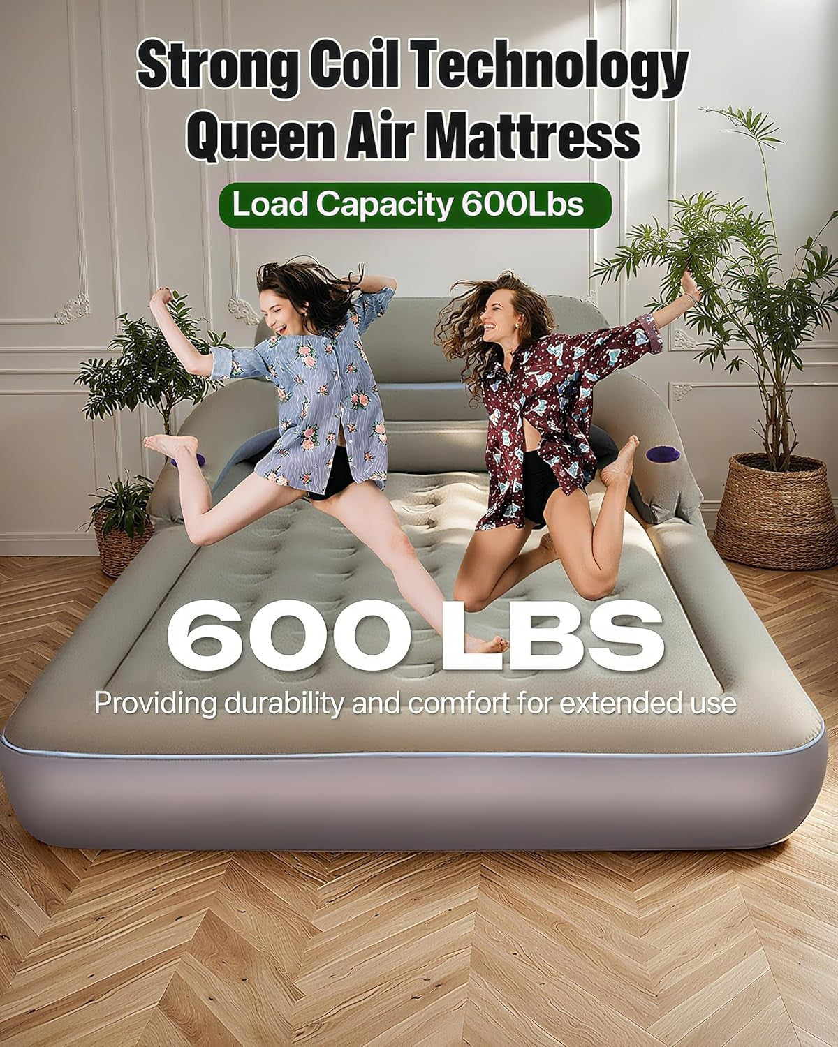 King Air Mattress Built In Headboard Fast Inflate Portable Camping Guest Bed