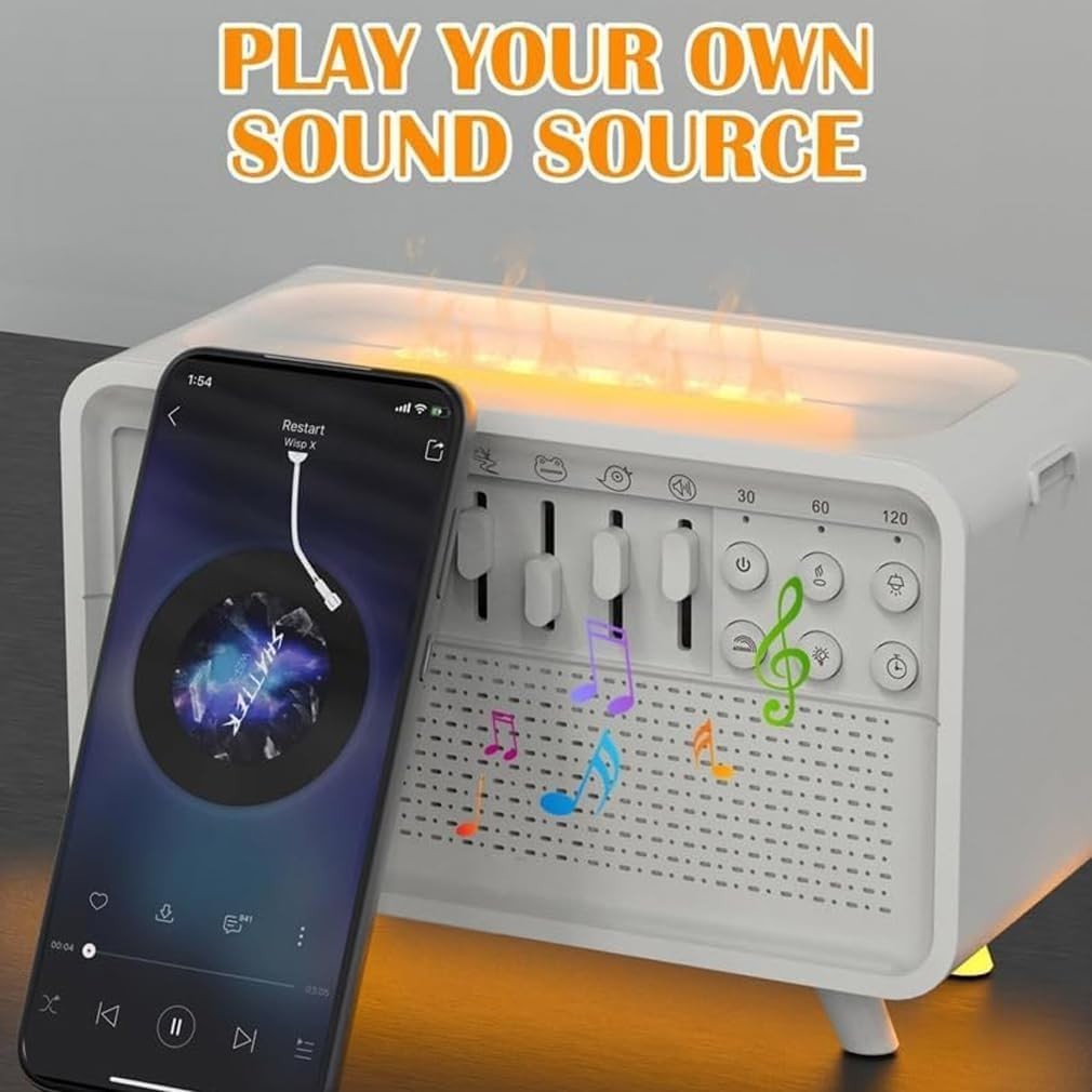 White Noise Sound Machine Night Light Flame Humidifier Bluetooth Speaker
