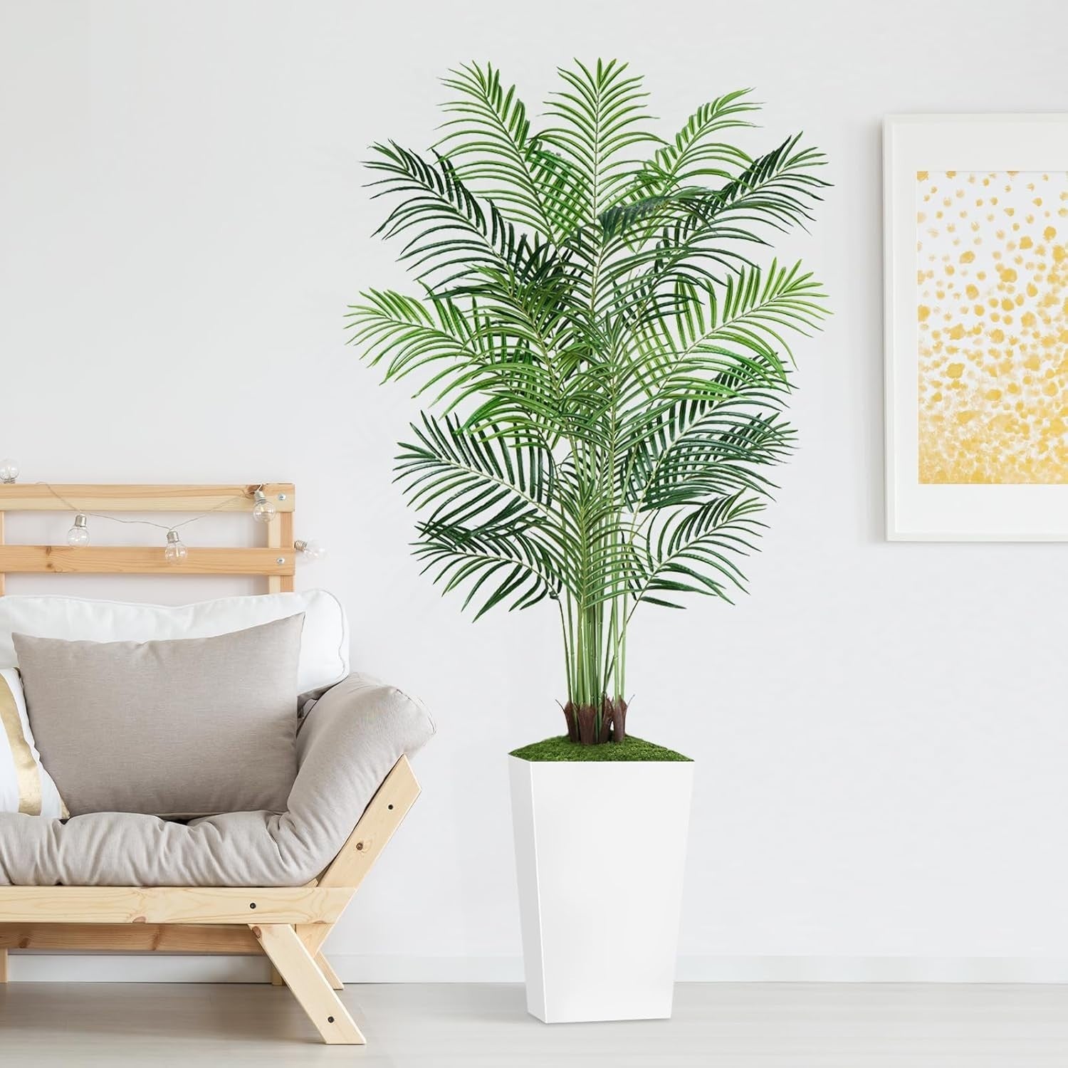 6ft Artificial Palm Tree with White Planter Tall Tropical Indoor Home Decor