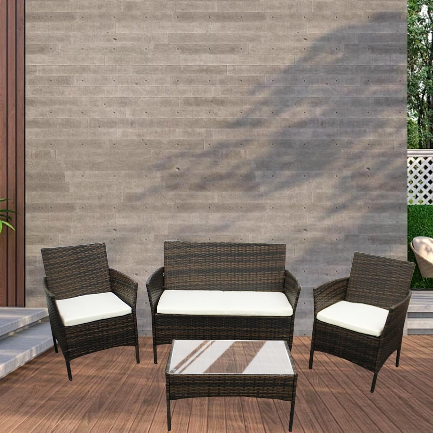 4-Piece Rattan Garden Patio Set Outdoor Sofa Table Chairs Backyard Yard