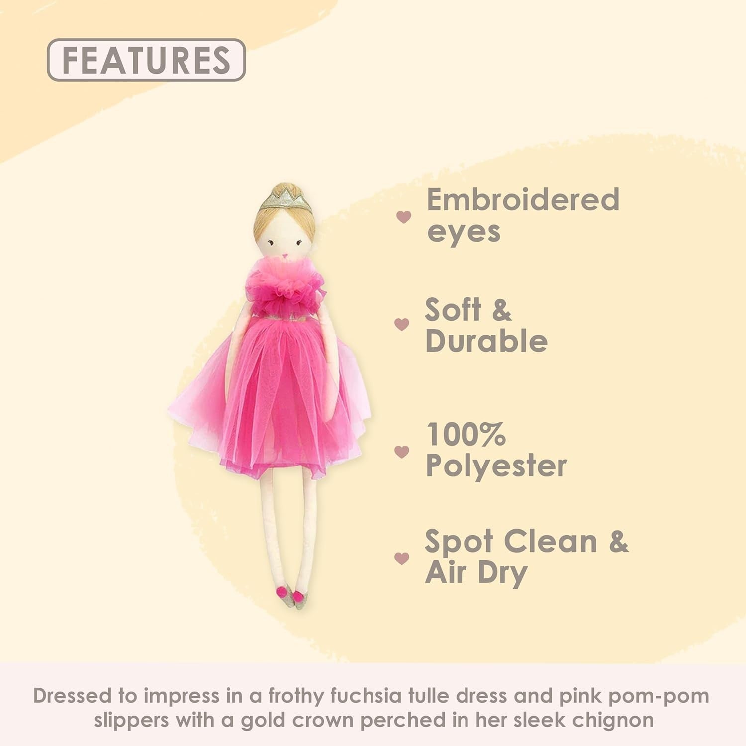 22” Plush Princess Doll Soft Tulle Dress Crown Cute Gift