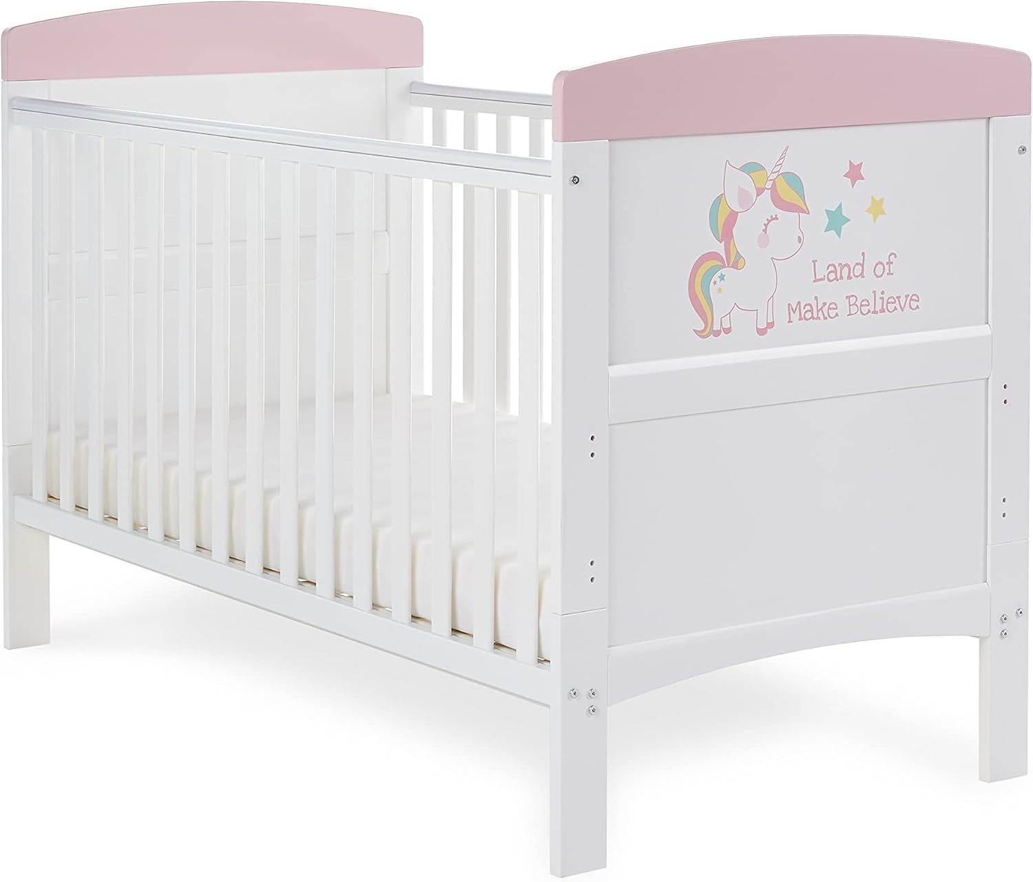 Convertible Cot Bed with Adjustable Height Toddler Bed 140x70cm Unicorn Pink
