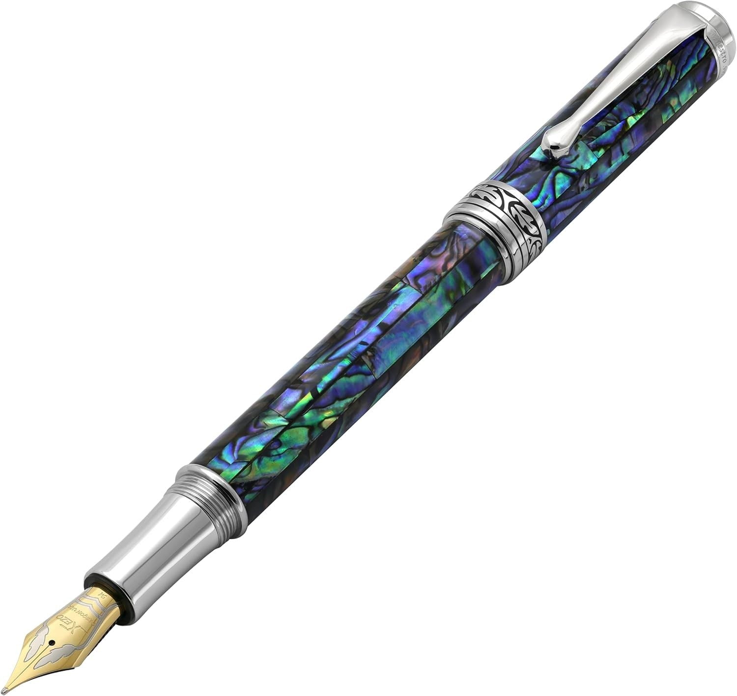 Luxury Natural Abalone Sea Shell Fountain Pen Medium-Fine Nib Platinum