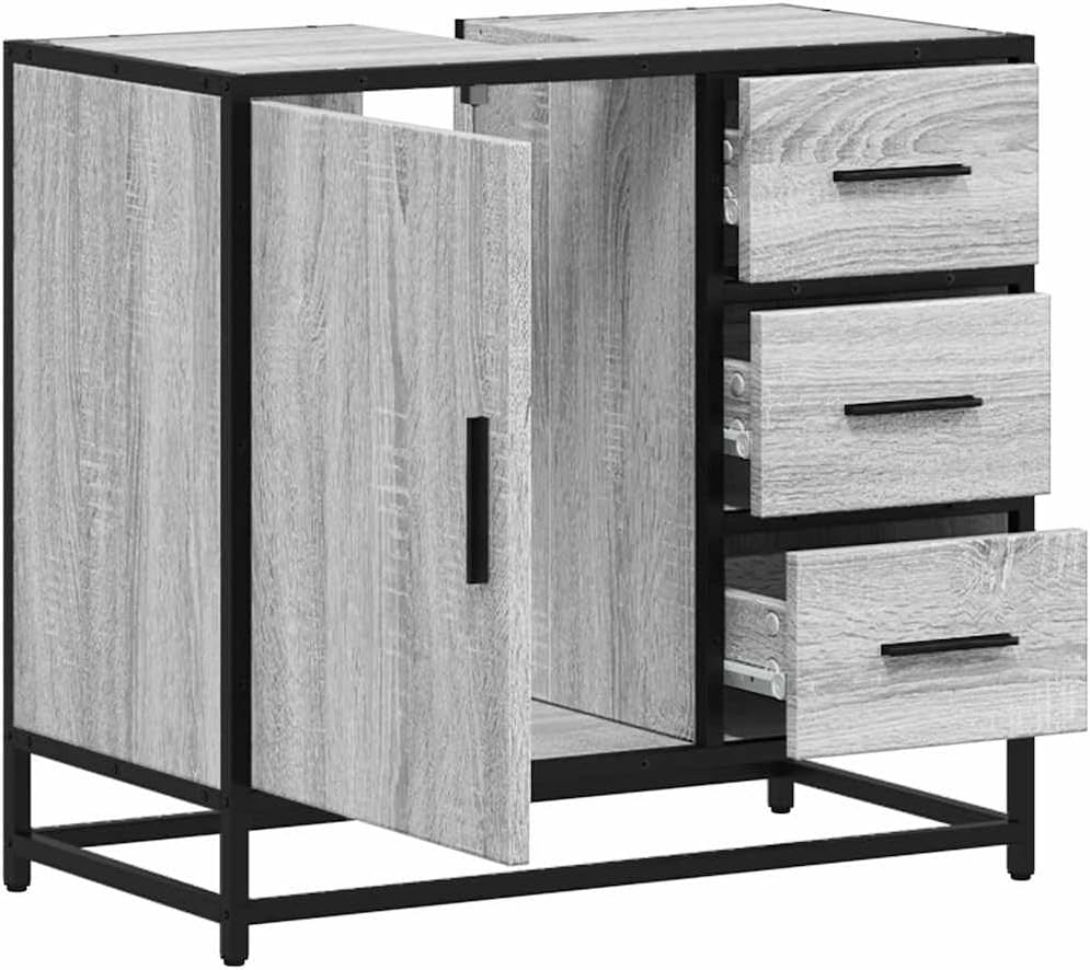 Grey Sonoma Bathroom Sink Cabinet Industrial Vanity Unit 65x33x60cm Storage