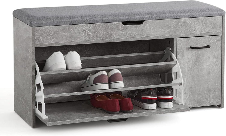 Modern Grey Shoe Storage Bench Seat Flip Drawer Entryway Hallway Wooden Unit