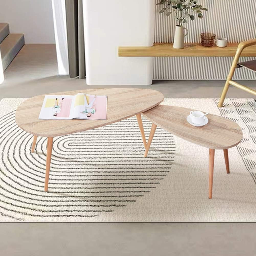 2pc Nordic Modern Coffee Table Nesting Set Wood Metal Legs Living Room Accent