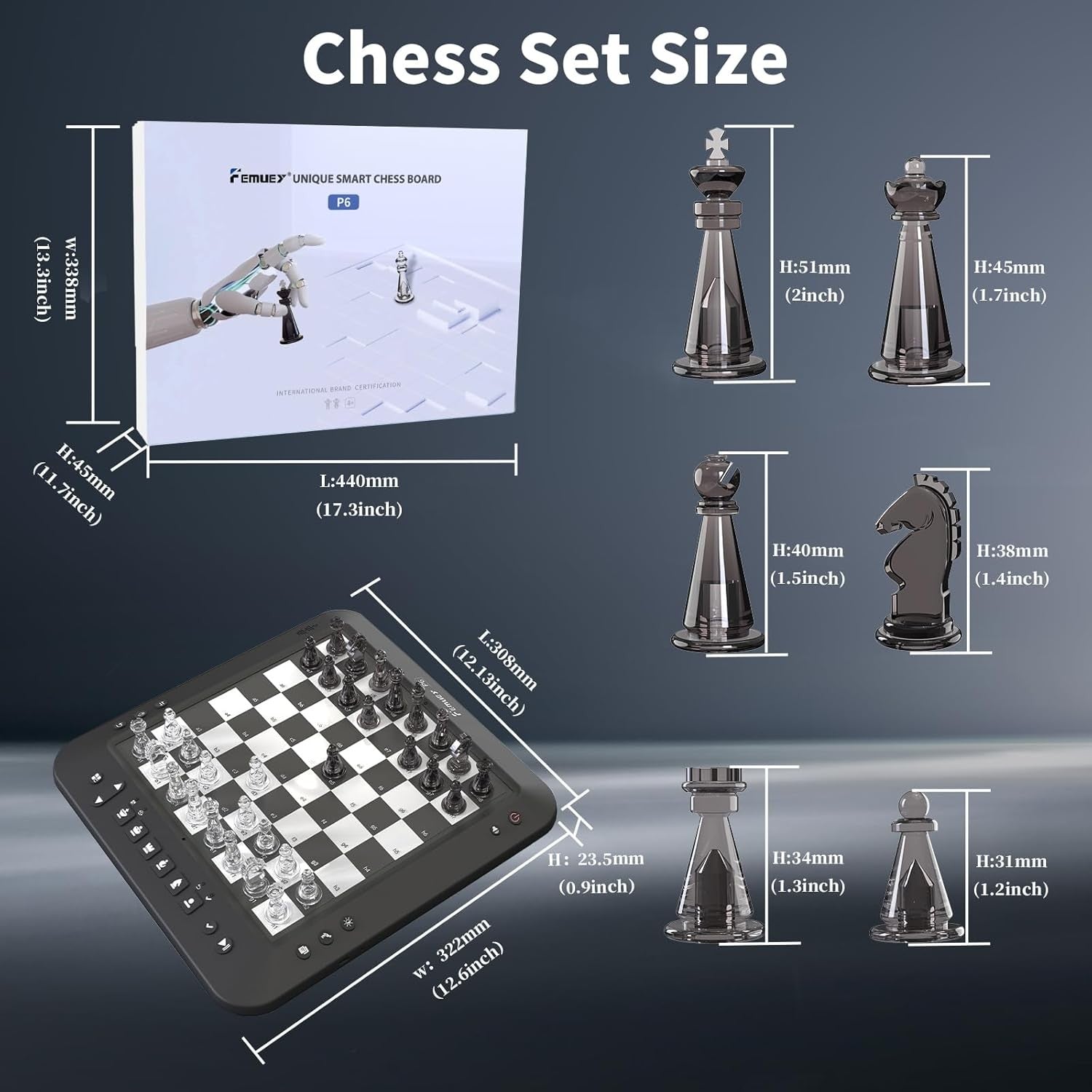 Electronic Chess Set Computer Board w/ LED Lights & Magnetic Pieces