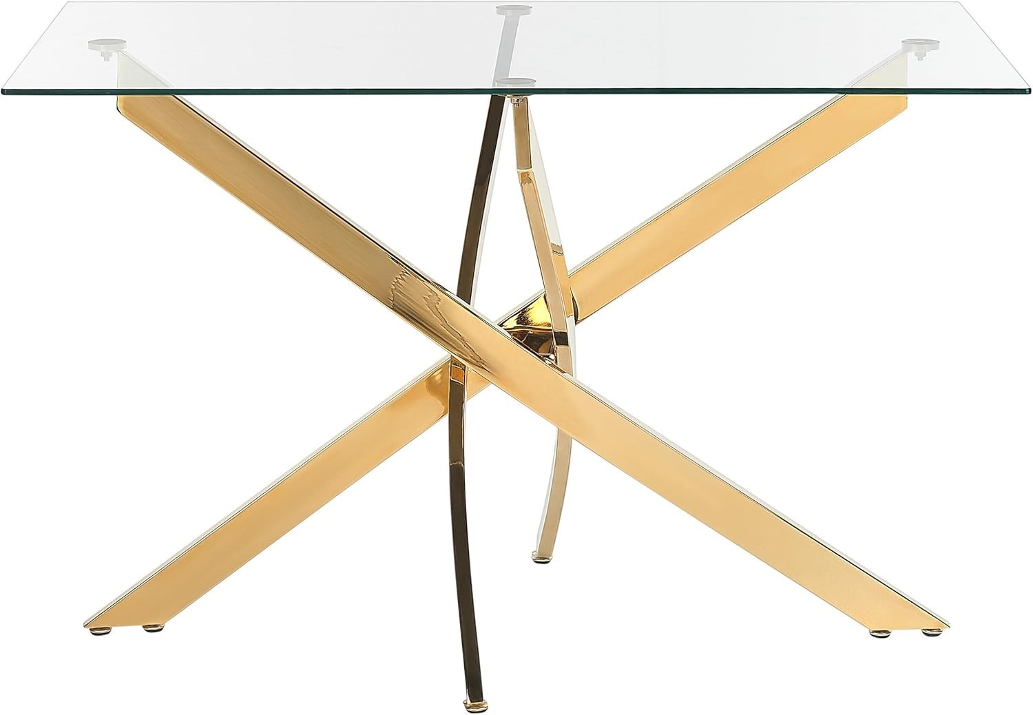 Rectangular Glass Dining Table 120x70cm Gold Metal Legs Modern Tempered Top