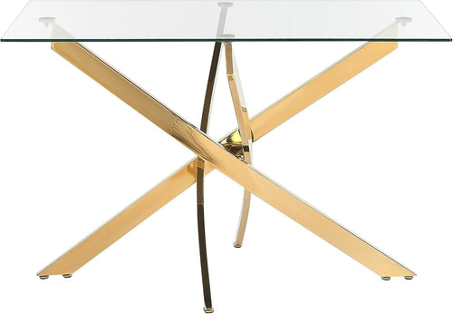 Rectangular Glass Dining Table 120x70cm Gold Metal Legs Modern Tempered Top
