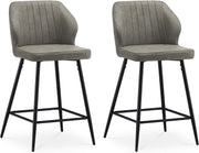 Light Grey Bar Stool Set of 2 | Faux Leather Counter Stools with Back & Arms