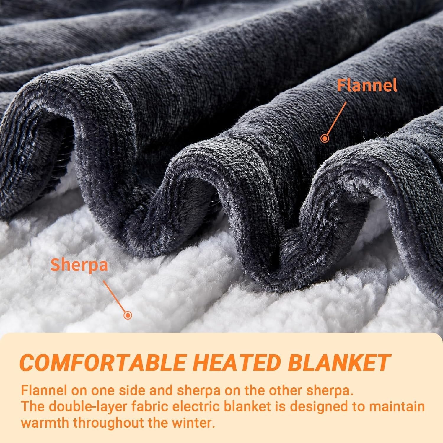 Double Electric Heated Blanket Dual Control 10 Heat Settings Auto 180x200cm