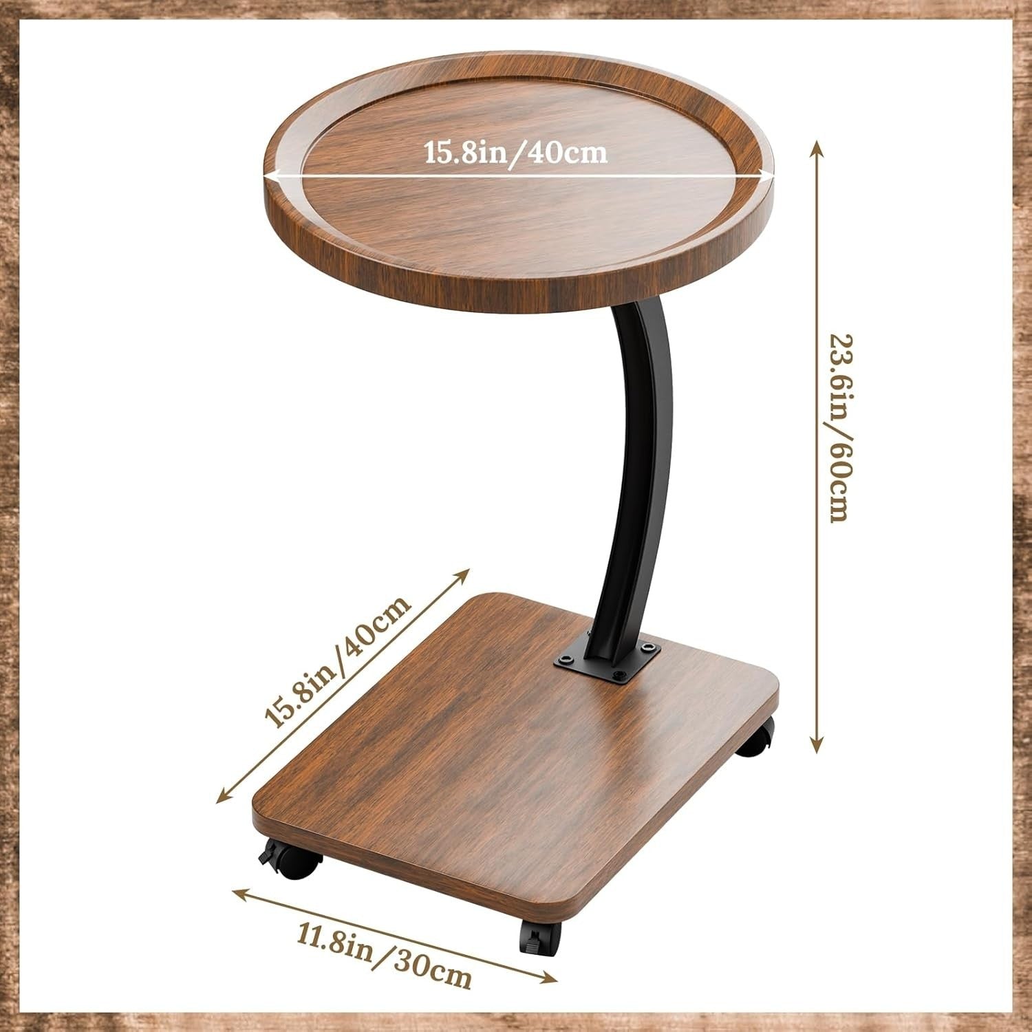 2-Tier C-Shaped Round Side Table with Casters Modern Small Sofa Desk
