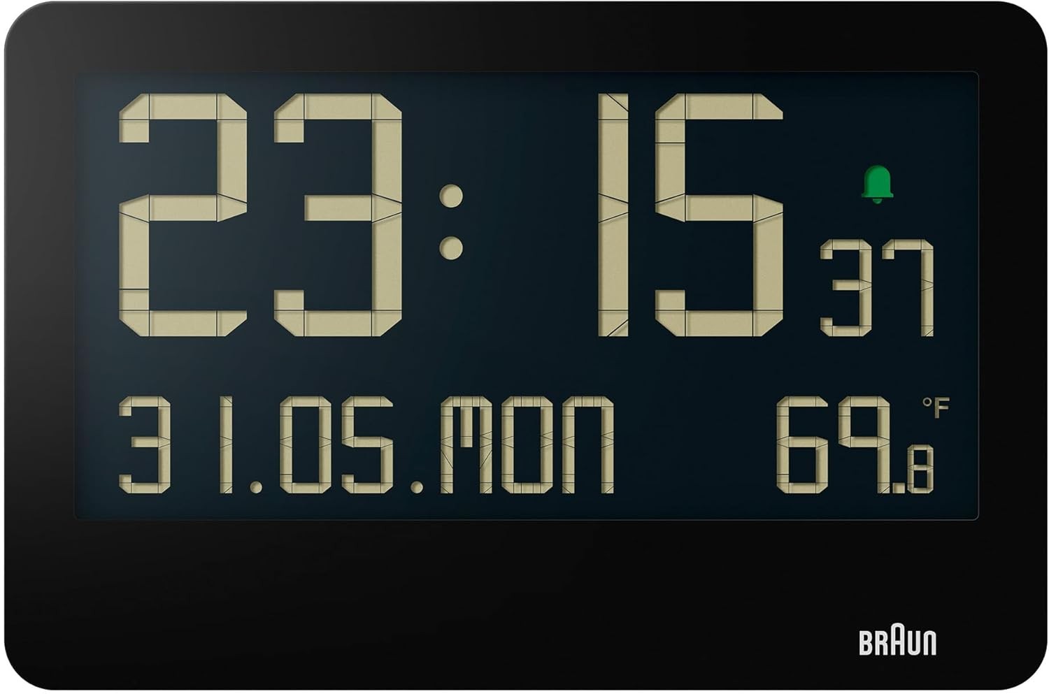 Large Digital Wall Clock Reverse LCD Display Temp Date Weekday Alarm Black