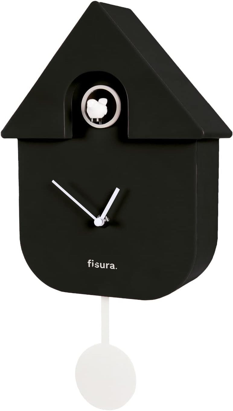 Silent Black Cuckoo Wall Clock Battery Operated Modern Pendulum Decor Gift