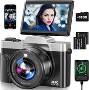 4K 64MP Vlogging Camera WiFi Flip Screen 16X Zoom SD Card Kit