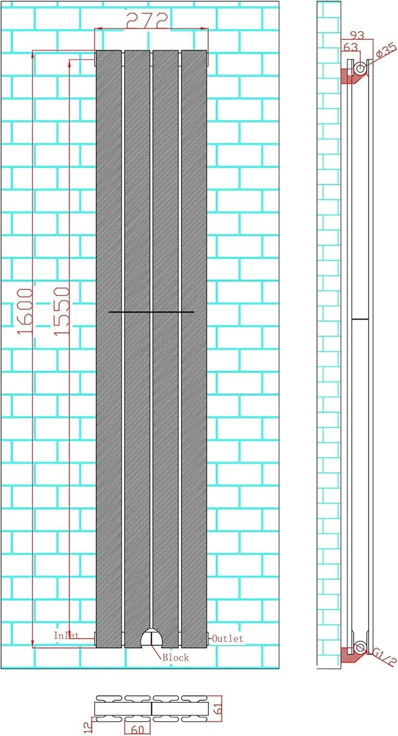 Horizontal & Vertical Designer Flat Panel Radiator 1600mm Double Black