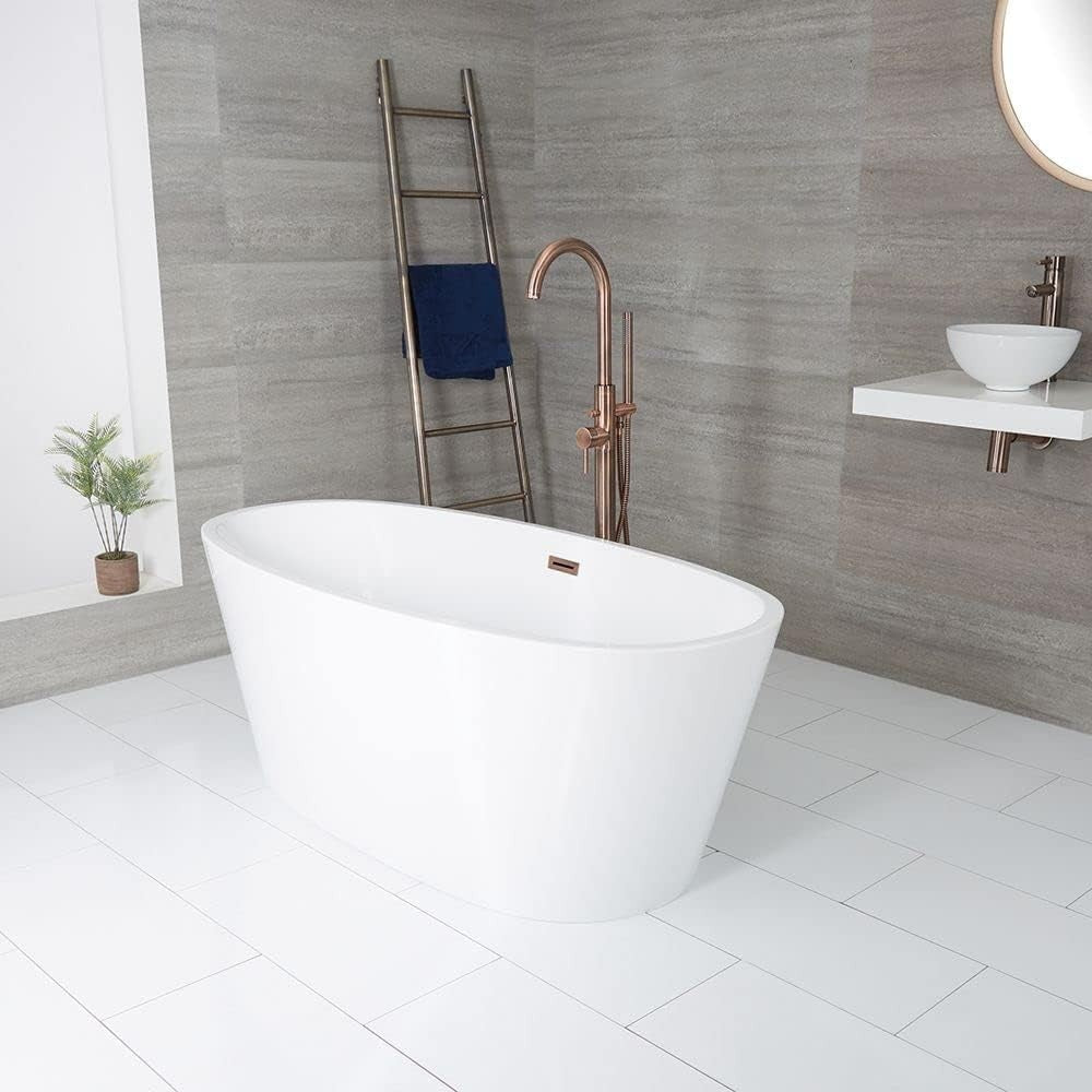 White Double Ended Freestanding Oval Bath 1595x740mm Copper Overflow