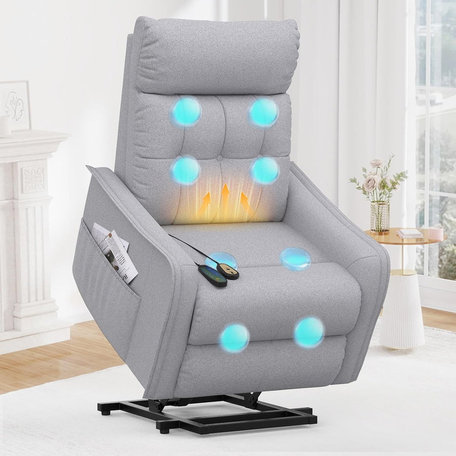 Light Grey Power Lift Recliner Chair Elderly Massage Heat Footrest Remote Sofa