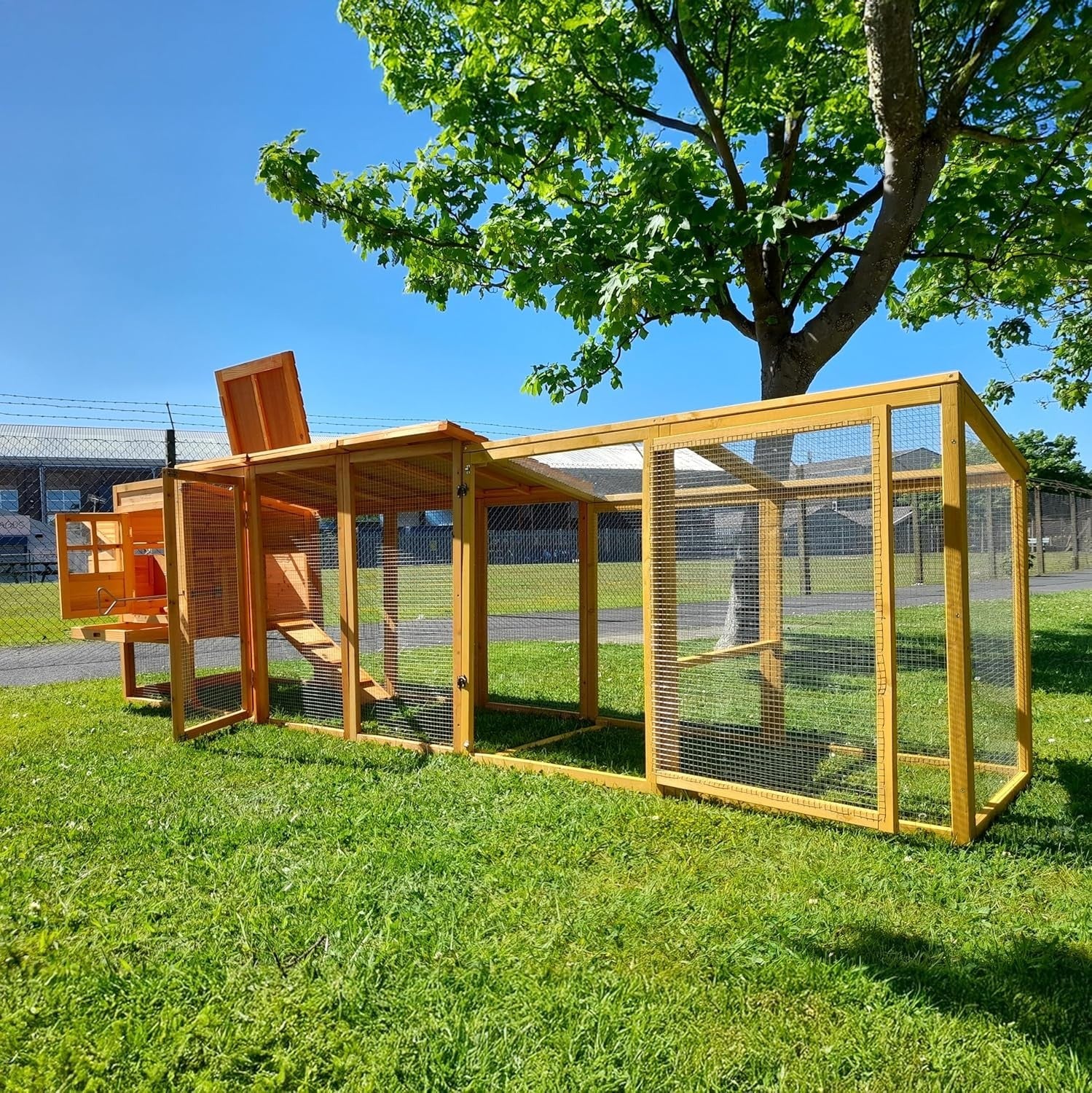 12.5ft Wooden Chicken Coop Covered Run Pull Out Tray Secure Hen House