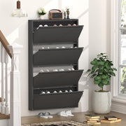 Wall Mounted Narrow Metal Shoe Cabinet 4 Flip Drawers Space Saver