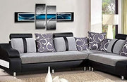 4-Piece Abstract Canvas Wall Art Blue Grey Black White Modern Decor