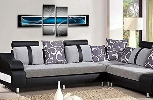 4-Piece Abstract Canvas Wall Art Blue Grey Black White Modern Decor
