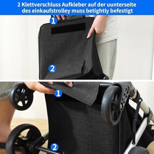 46L Folding Shopping Cart Trolley Insulated Cooler Bag Aluminum Black