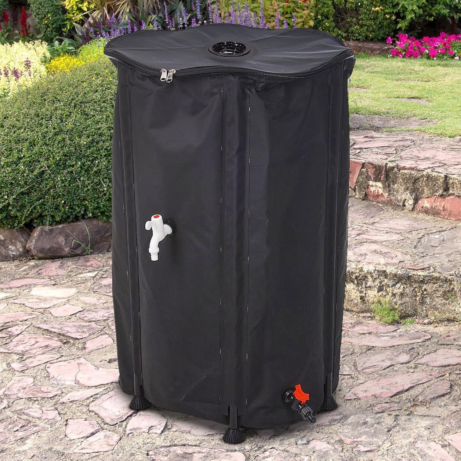 250L Collapsible Water Butt Kit with Tap, Hose Connector & Lid for Garden