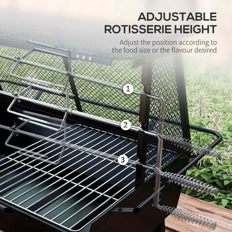 3-in-1 BBQ Grill Fire Pit with Rotisserie, Mesh Lid, Poker & Cover Outdoor