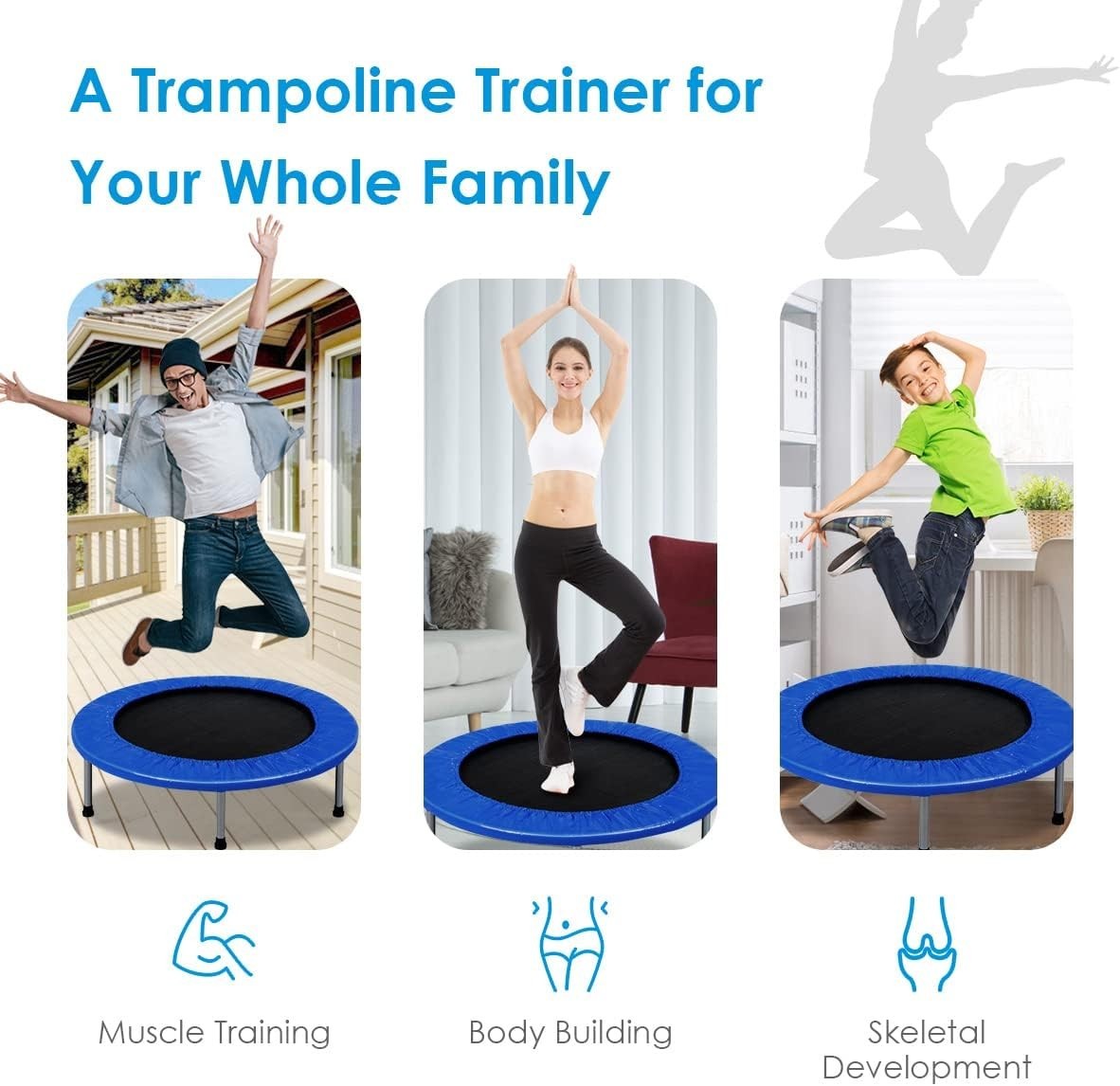 38in Foldable Fitness Bouncer Mini Trampoline Indoor Outdoor 150KG