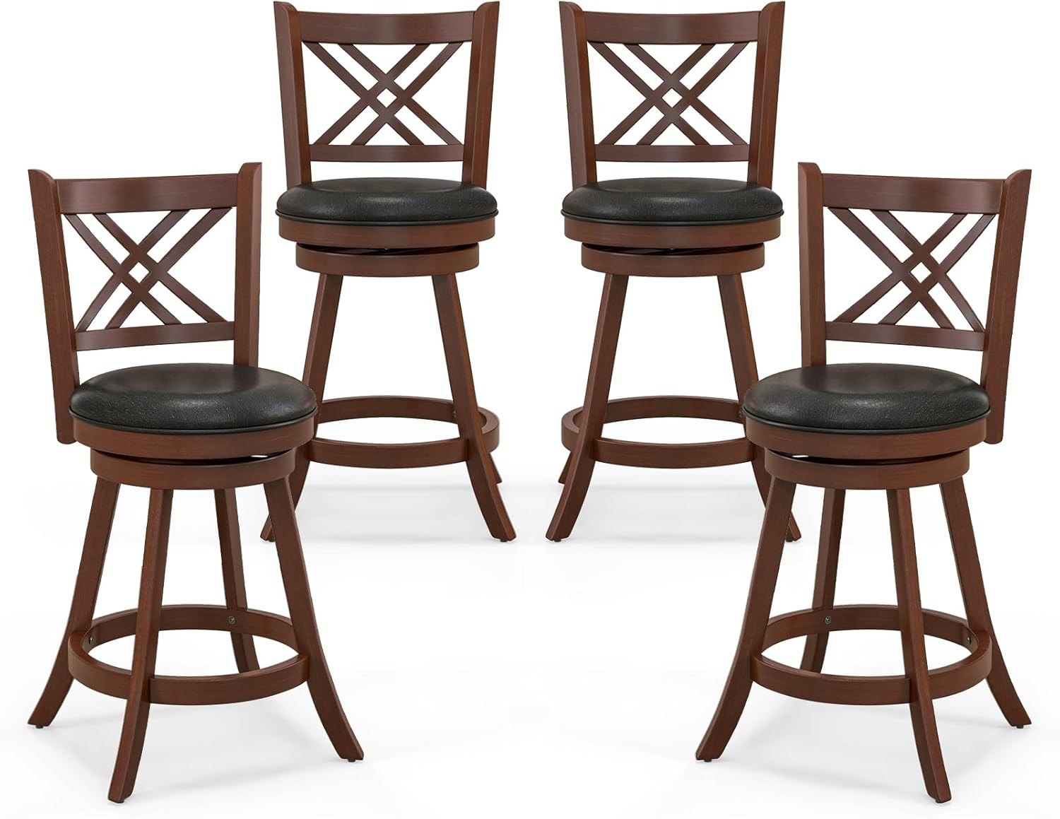 Espresso Black Swivel Bar Stools Set of 2 – Rubber Wood Counter Chairs 96 cm