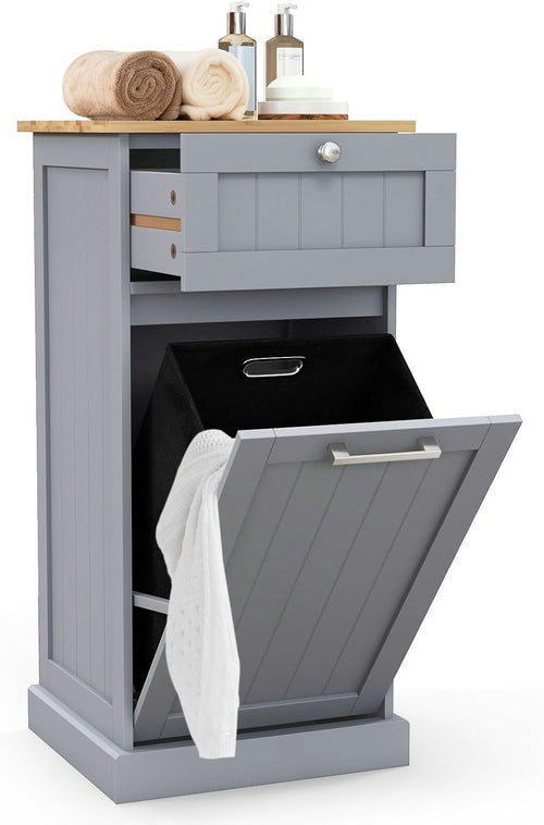 Tilt-Out Laundry Cabinet with Drawer & Removable Bin | Freestanding Bathroom Ham