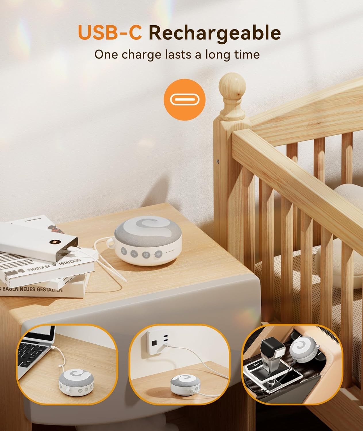 Grey Noise Sound Machine Baby Sleep Aid Night Light Portable Rechargeable