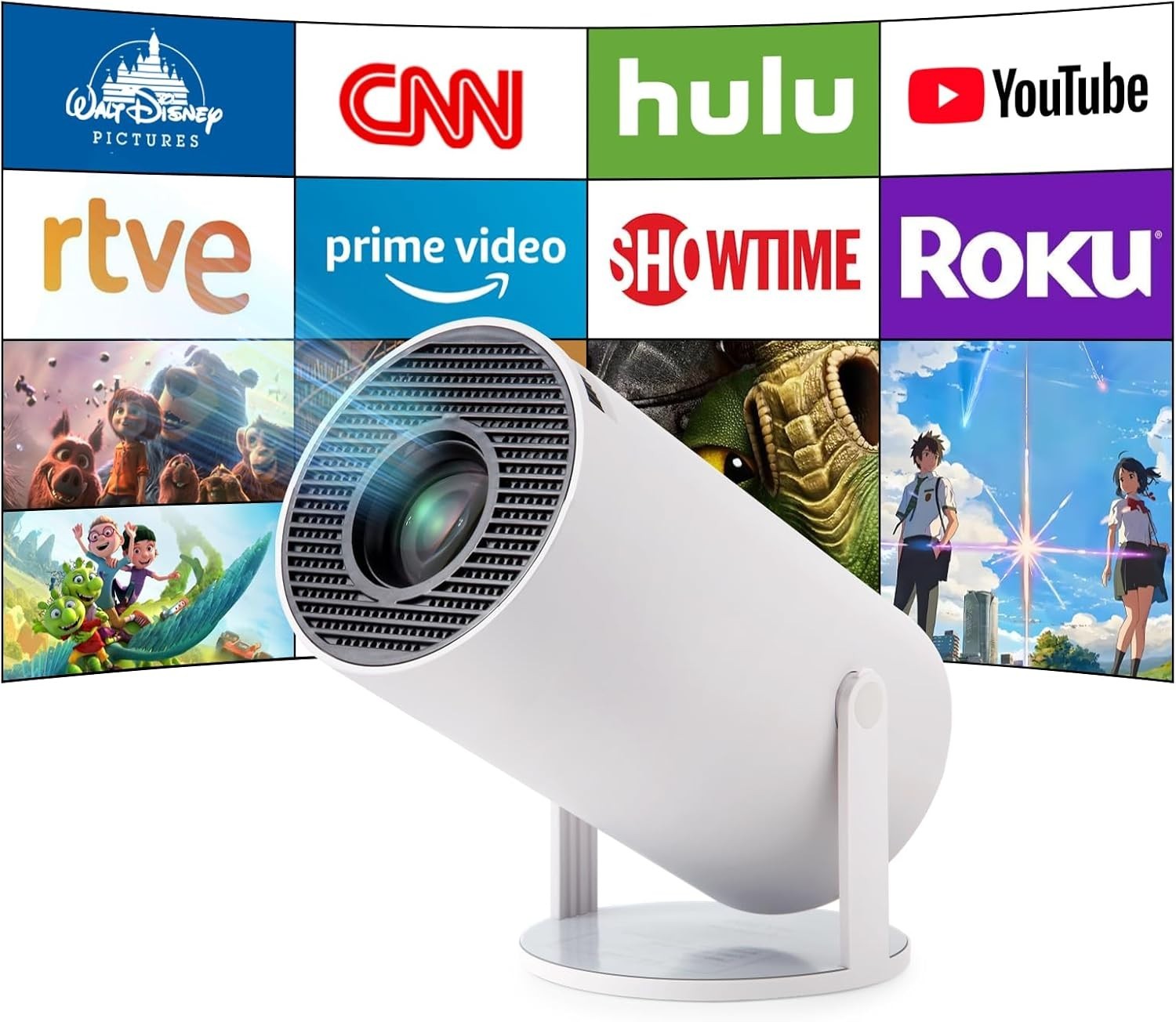 Mini Smart Projector 4K Android WiFi 6 Bluetooth 180° 130”