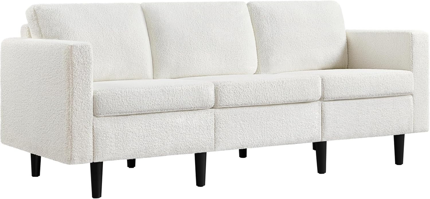 Ivory Bouclé 3 Seater Sofa Modern Compact Couch for Lounge Office