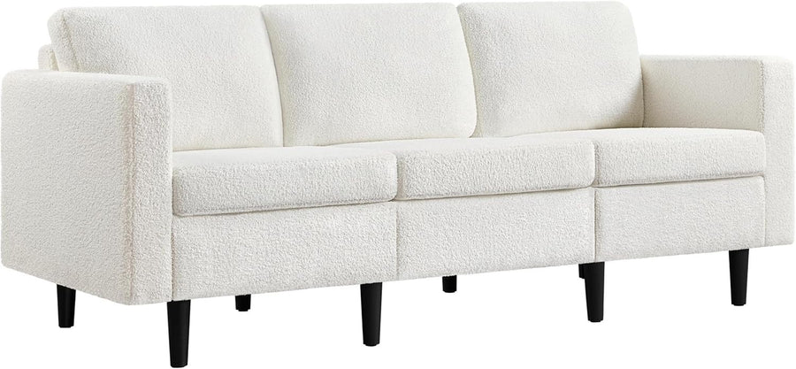 Ivory Bouclé 3 Seater Sofa Modern Compact Couch for Lounge Office