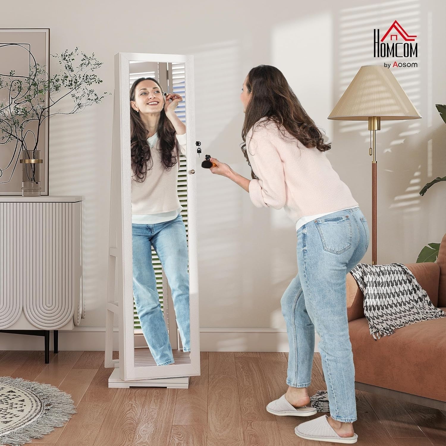 360° Swivel Jewelry Cabinet Full Length Mirror Lockable Storage Organizer