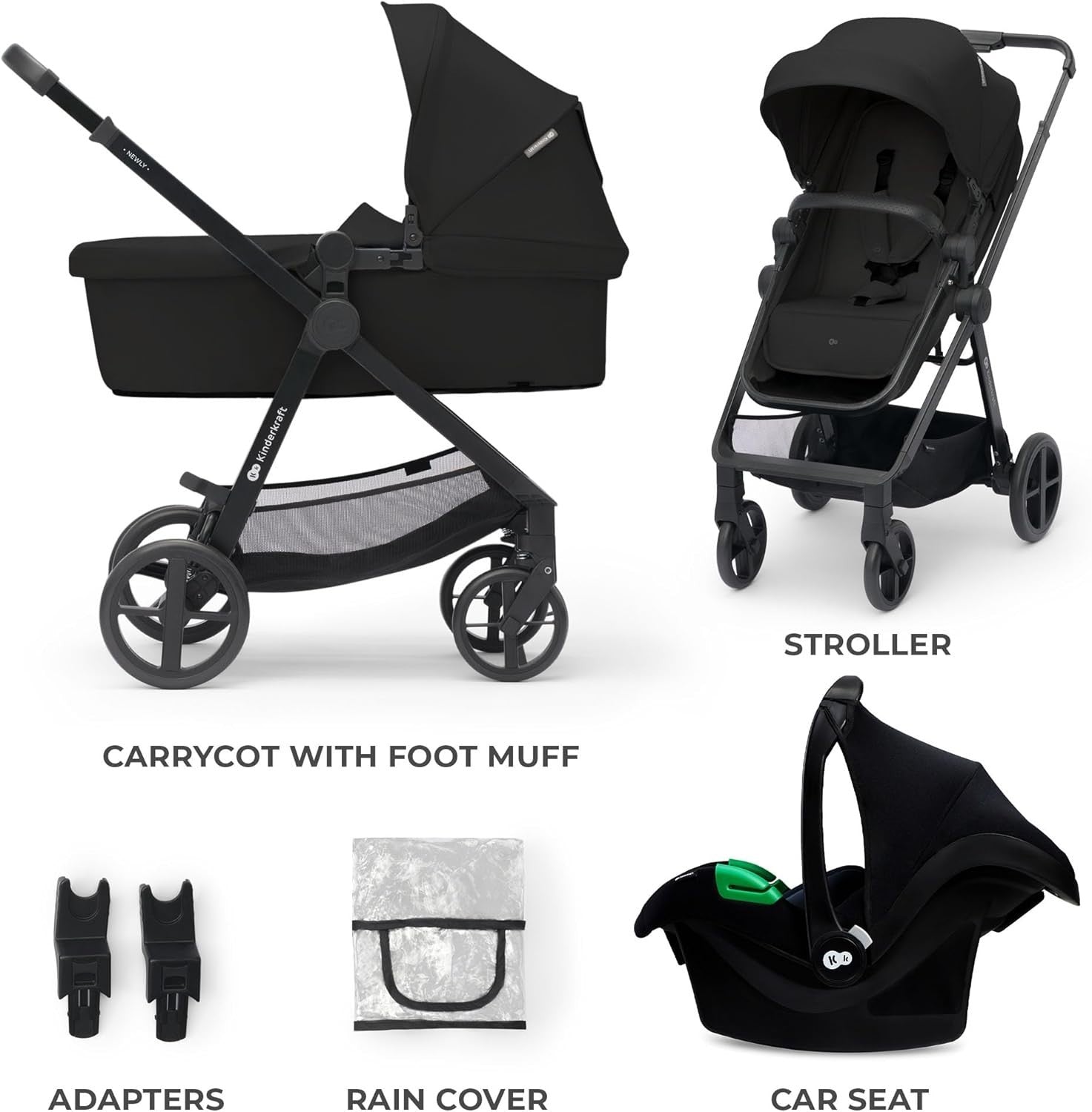 3 in 1 Baby Travel System 22kg, i-Size Car Seat, Easy Fold Pram