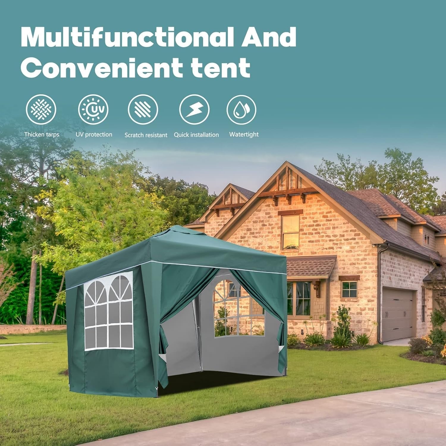3x3M Green Pop Up Gazebo With Removable Sides Waterproof Outdoor Tent