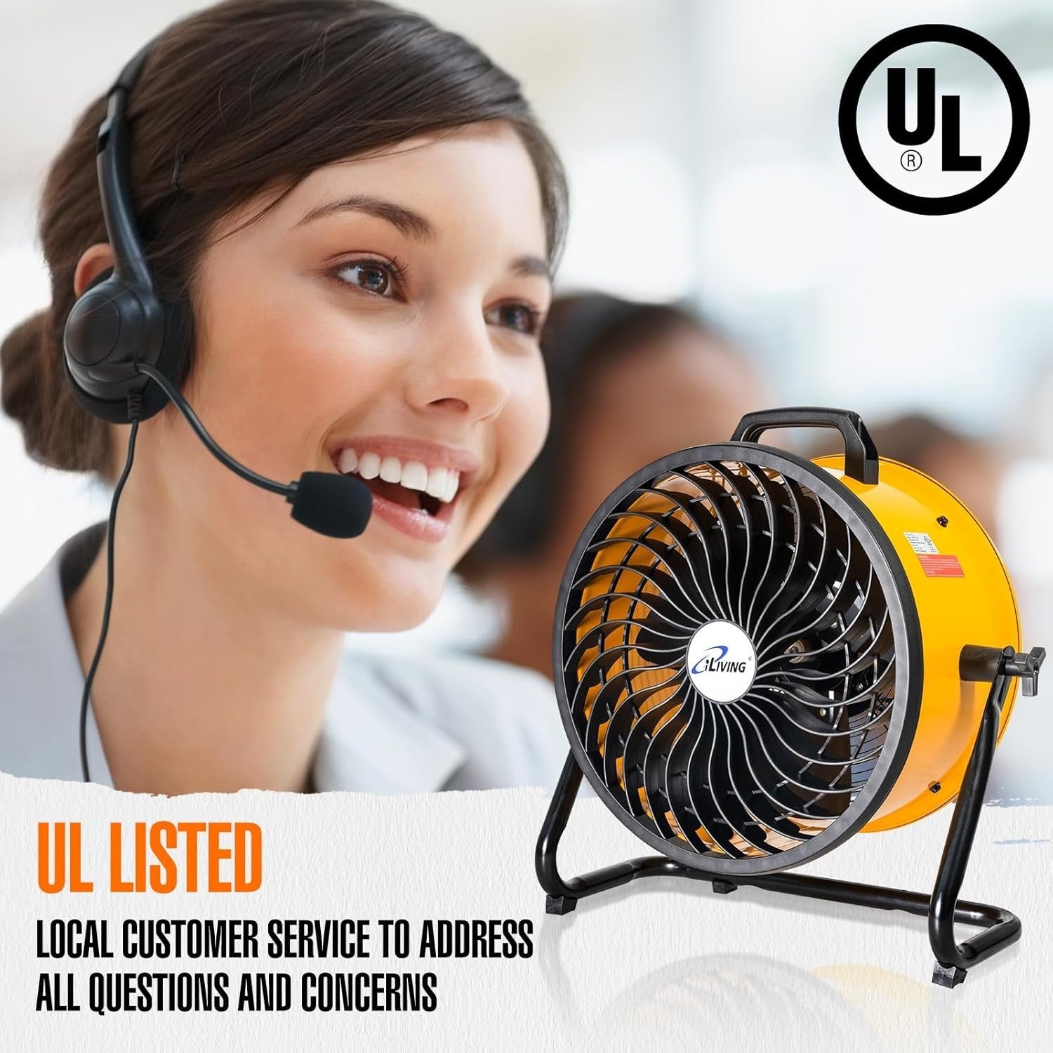 16" Turbo Floor Fan Yellow 3-Speed High Velocity Adjustable Tilt Air Circulator
