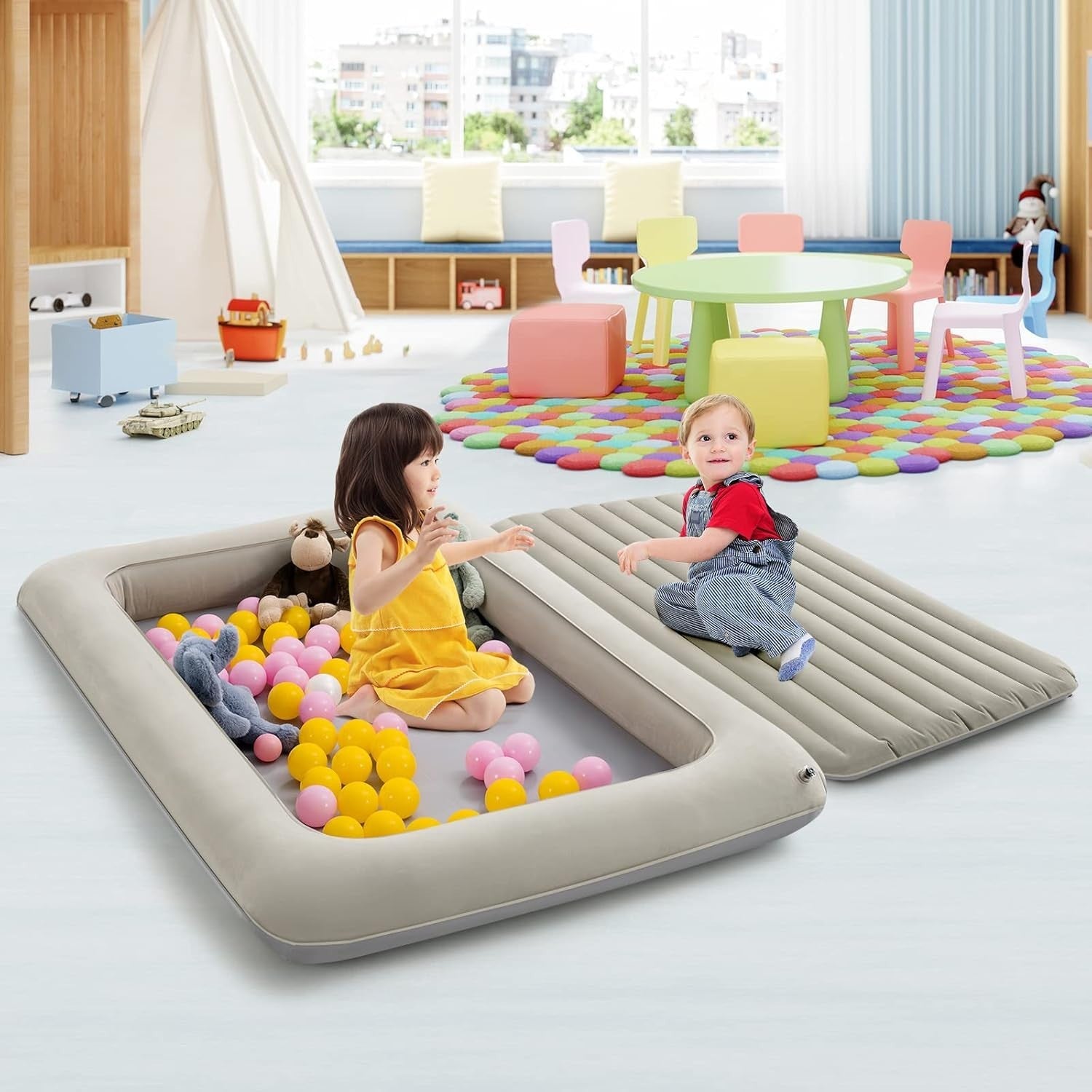 Kids Inflatable Travel Bed with Electric Pump – Portable Air Mattress for Campin