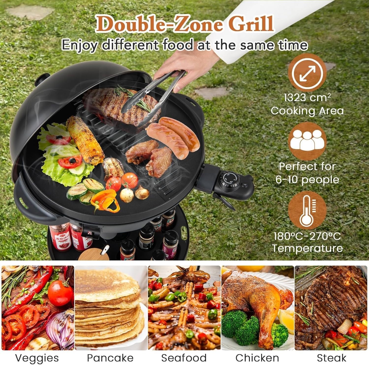 2-in-1 Electric BBQ Grill & Table Grill with Stand, Non-Stick Plate