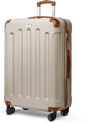 Oversize 28” Checked Spinner Luggage ABS Hard Case TSA Lock Cream Brown