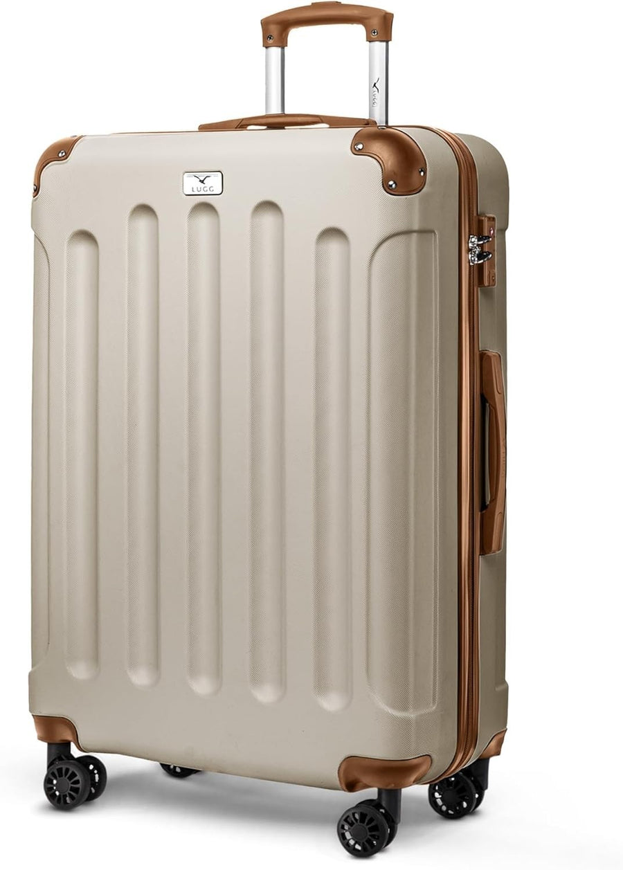 Oversize 28” Checked Spinner Luggage ABS Hard Case TSA Lock Cream Brown