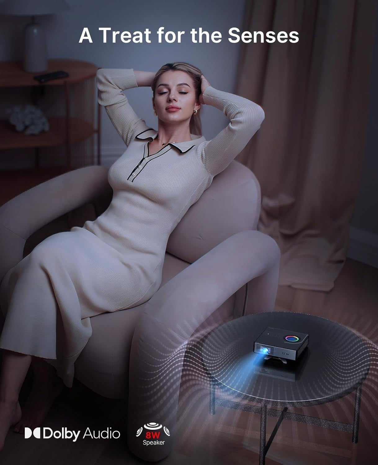 Mini Laser Projector 1080p FHD Google TV Netflix 1200 Lumens 150" 3D Dolby